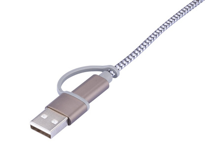 Kabel ładujący TROIKA Dreizack, 1m, 3w1, szary