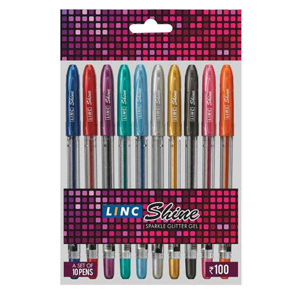 Długopis żelowy LINC Shine Glitter, śr. kulki 1,5mm, gr. linii 1,0mm, 10 szt., blister, mix kolorów