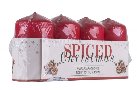 Świeca słupek DONAU HOME Spiced Christmas, 40x70mm, 4 szt., ciastka korzenne, czerwony
