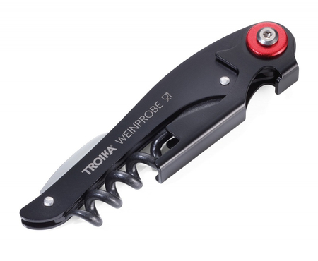 Zestaw do wina TROIKA Weinprobe, korkociąg + nożyk + zatyczka, czarny