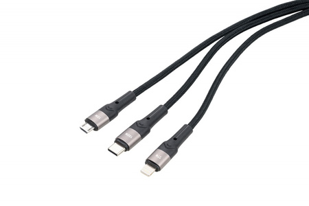 Kabel ładujący TROIKA Dreizack Pro, 1,2m, 3w1, czarny