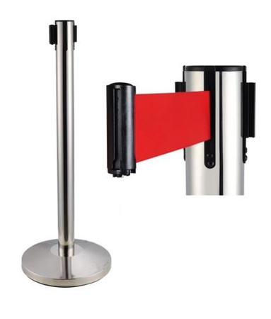 Słupek Odgrodzeniowy Taśmowy Chromowany - h 90 cm / Pas 2,35 m