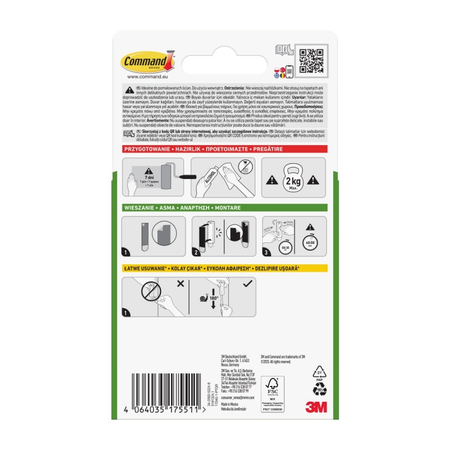 Wieszak COMMAND™ (17040), do obrazów z uchwytem, 1 haczyk + 2 paski, biały