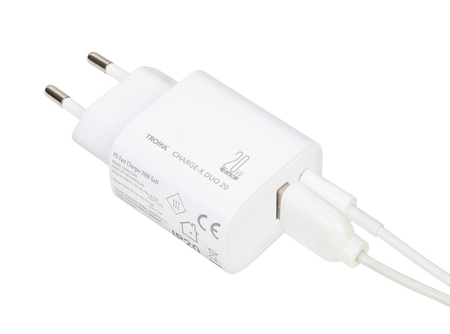 Ładowarka TROIKA Charge-X Duo 20, dwa porty USB-C+A, biała
