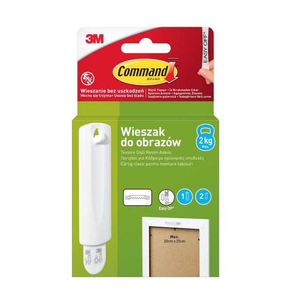 Wieszak COMMAND™ (17040), do obrazów z uchwytem, 1 haczyk + 2 paski, biały