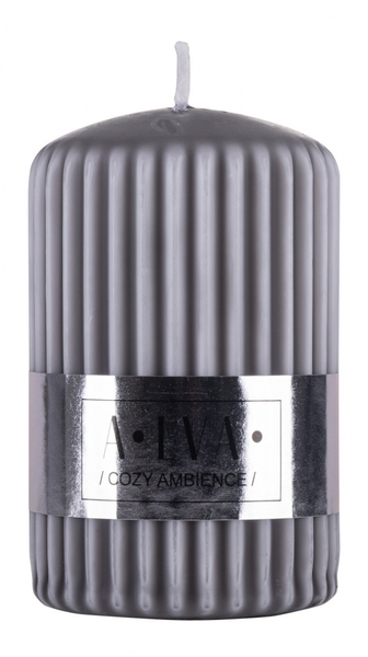 Świeca słupek ryflowana DONAU HOME Alva, 60x90mm, szary