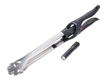 Szczypce do grilla TROIKA BBQ + LIGHT, z latarką LED, czarne