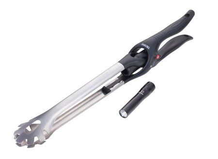 Szczypce do grilla TROIKA BBQ + LIGHT, z latarką LED, czarne